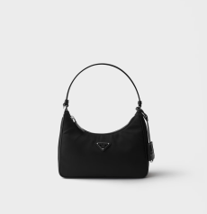 Prada Re‑Edition 2005 Mini Shoulder Bag Black Re‑Nylon With Saffiano Leather Trims Silver‑Tone Triangle Logo Zipper‑Closure Detachable Shoulder Strap Ladies Underarm Daily Handbag