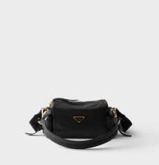 Prada Explore Mini Crossbody Bag Black Soft Nappa‑Leather Gold‑Tone Triangle Logo Zipper‑Closure Dual‑Carry Removable Wide Shoulder Strap Ladies Mini‑Capacity Daily Camera Handbag