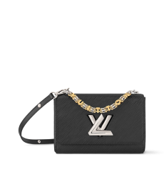 LV Twist MM Handbag M13118, Black Epi Leather, Women's Chain Shoulder Crossbody Bag