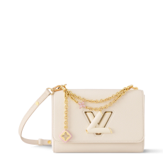 Louis Vuitton Twist Slim MM Handbag M14341, White Calfskin Chain Shoulder Crossbody Bag