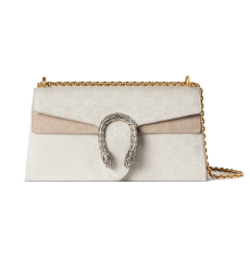 Gucci Dionysus Medium Shoulder Bag, White GG Canvas Tiger Head Flap Handbag