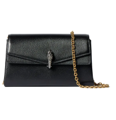 Gucci Dionysus Small Shoulder Bag, Black Grain Leather Tiger Head Flap Handbag