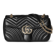 Gucci GG Marmont Medium Shoulder Bag, Black Matelassé Chevron Leather Flap Handbag