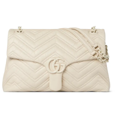 Gucci GG Marmont Medium Shoulder Bag, Cream Matelassé Chevron Leather Flap Handbag