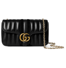 Gucci Jetset GG Marmont Small Shoulder Bag, Black Vertical Channel Quilted Leather Flap Handbag