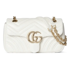 Gucci GG Marmont Small Shoulder Bag White Matelassé Chevron Leather Double G Chain Crossbody Bag
