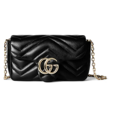 Gucci GG Marmont Mini Shoulder Bag Black Matelassé Chevron Lambskin Double G Chain Crossbody Bag