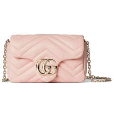 Gucci GG Marmont Mini Shoulder Bag Pink Matelassé Chevron Lambskin Double G Chain Crossbody Bag
