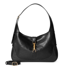 Gucci Jackie 1961 Medium Shoulder Bag Black Grain Leather Gold Jackiie Hardware Women Hobo Bag