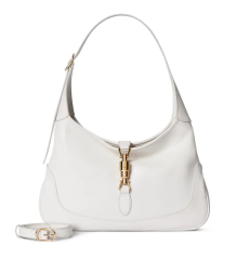 Gucci Jackie 1961 Medium Shoulder Bag Cream Natural Grain Leather Gold Piston Hardware Hobo Bag