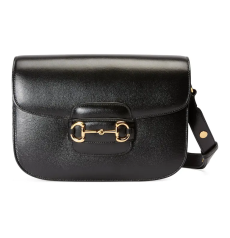 Gucci Horsebit 1955 Medium Shoulder Bag Black Smooth Leather Gold Horsebit Hardware Crossbody Bag