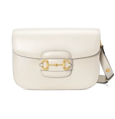 Gucci Horsebit 1955 Medium Shoulder Bag White Smooth Leather Gold Horsebit Hardware Crossbody Bag