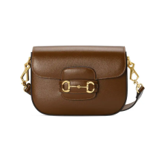 Gucci Horsebit 1955 Small Shoulder Bag Brown Leather Gold Horsebit Hardware 2 Detachable Straps