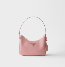 Prada Re-Edition 2005 Mini Shoulder Bag Pink Saffiano Leather Triangle Logo Hobo Handbag