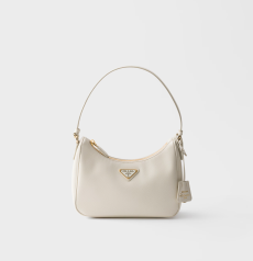 Prada Re-Edition 2005 Mini Shoulder Bag White Saffiano Leather Triangle Logo Hobo Handbag