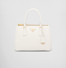 Prada Galleria Medium Tote Bag White Saffiano Leather Triangle Logo Handbag Gold Hardware