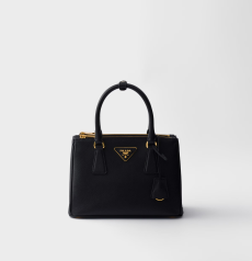 Prada Galleria Small Tote Bag Black Saffiano Leather Triangle Logo Handbag Gold Hardware