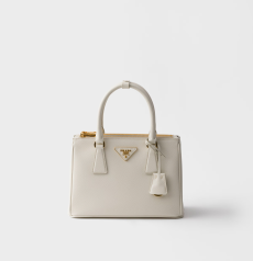 Prada Galleria Small Tote Bag White Saffiano Leather Triangle Logo Handbag Gold Hardware