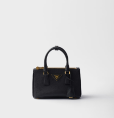 Prada Galleria Micro Tote Bag Black Saffiano Leather Triangle Logo Handbag Gold Hardware
