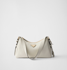 Prada Aimée Medium Shoulder Bag Off White Smooth Leather Triangle Logo Hobo Handbag