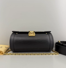 **ルイ・ヴィトン パピヨン ブラック エピレザー シリンダーバッグ ゴールド金具 チェーンショルダーバッグ**