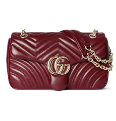 GUCCI グッチ GG マーモント ミディアム レッド V 字キルティングレザー ダブル G 金具 チェーンショルダー