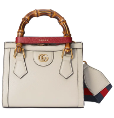 GUCCI グッチ Diana ダイアナ ミニトート オフホワイト粒面レザー 天然竹ハンドル ゴールドダブル G 金具