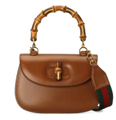 GUCCI グッチ Bamboo1947 ミディアム ブラウンスムースレザー 天然竹ハンドル バンブー留め具