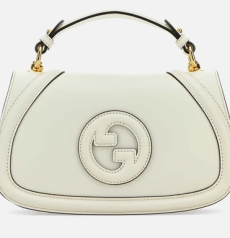 GUCCI グッチ Blondie ブロンディ ミディアム ホワイトスムースレザー エンボス丸ダブル G ロゴ チェーンショルダー