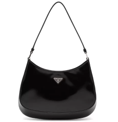 PRADA プラダ Cleo クレオ スモール ブラックブラッシュレザー 三角メタルロゴ ホーボーショルダー