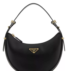 PRADA プラダ Arqué アルケ ミディアム ブラックブラッシュレザー ゴールド三角ロゴ ハーフムーンショルダー