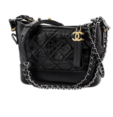 CHANEL シャネル Gabrielle ガブリエル スモール ホーボー ブラックダイヤキルト エイジドカウレザー ゴールド＆ルテニウム金具 チェーンショルダー