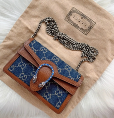 GUCCI グッチ ディオニュソス ミディアム ブルー GG デニム タイガーヘッド金具 チェーン斜め掛けバッグ