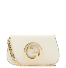 GUCCI グッチ ブロンディ スモール オフホワイト レザー 丸型ダブル G ロゴ ゴールドチェーン 斜め掛けショルダー