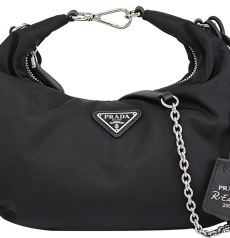 PRADA プラダ Re-Edition2006 ミニホーボー ブラックナイロン 三角ロゴ 取外しシルバーチェーン ショルダーバッグ