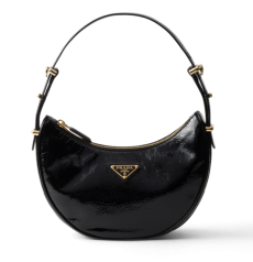 PRADA プラダ アーケ スモール ブラック 光沢クリンクルレザー ゴールド金具 ムーン型ホーボーショルダー